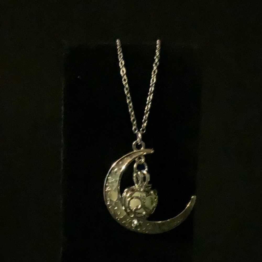 Moon and Heart Pendant Necklace